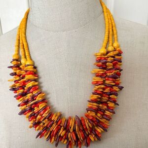 Orange yellow and purple beaded multi strand necklace